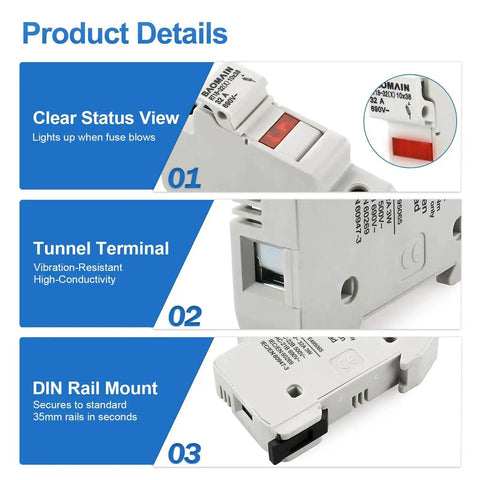 All In One Fuse Holder Kit With Ten 5A Ceramic Fuses 10X38MM 1 Pole DIN Rail Mount LED Indicator CE Certified highlighted features