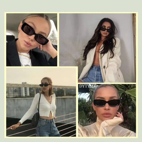 Dope Rectangle Sunglasses For Women And Men, Y2K Retro 90s Style Square Frame Glasses With UV Protection worn by different models
