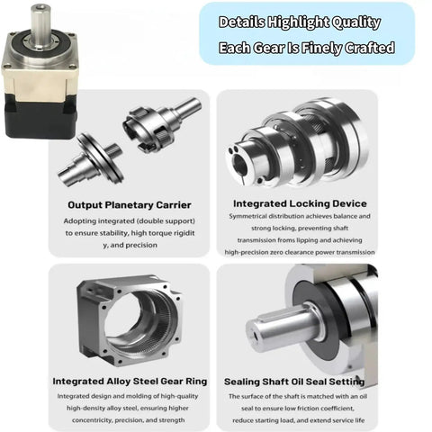 Detailed components and features of Boss Grade 10 To 1 Planetary Gearbox With Ultra Low Backlash 3 Arcmin Speed Reducer by TOSEASTARS