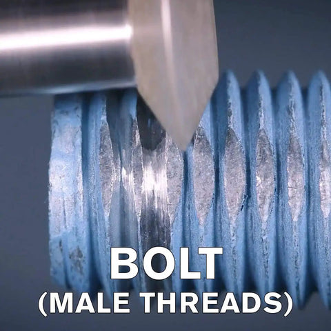Close-up of a bolt being repaired with the Ultimate Rotary Thread Repair Kit Set For Internal And External Threads.