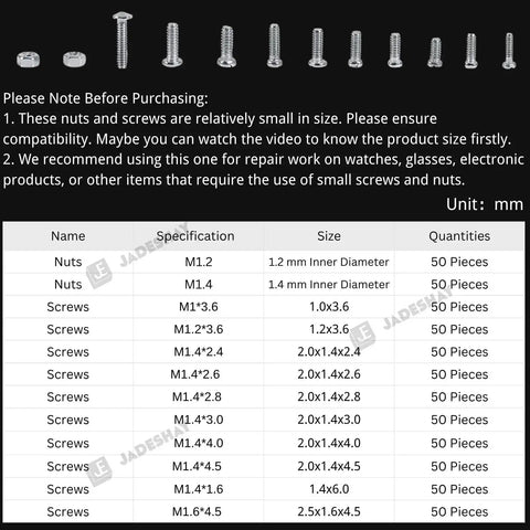 600 Piece Tiny Screws Set For Watches And Glasses, DIY Ready Mini Screw Assortment Kit With Nut Bolt Organizer chart