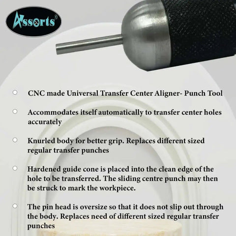 Pro Grade Transfer Center Aligner Punch With Hardened Pin Three Eighths To One Inch Range CNC Made Auto Adjust Center Hole
