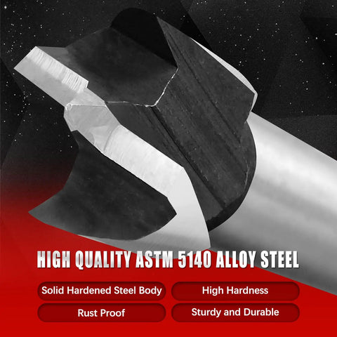Close-up of Five Eighths Inch Forstner Drill Bit for Woodworking, alloy steel hinge cutter bit with hex shank, durable and rust resistant.