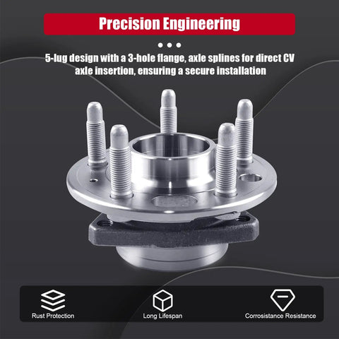 Front And Rear 5 Lug Wheel Bearing Hub Assembly 513288 visible with metal studs and flange suitable for Cadillac XTS, Chevy Impala