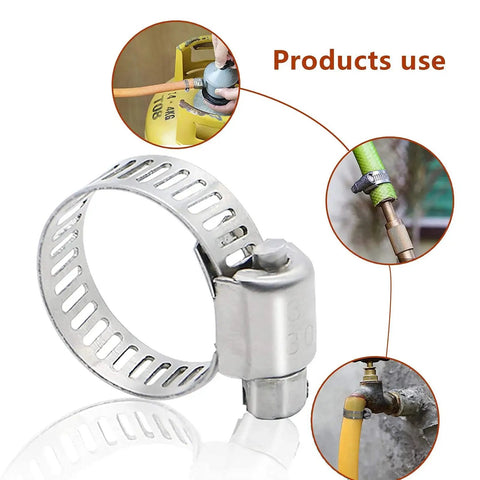 Stainless Steel Worm Gear Hose Clamps Set Of 40 Pcs Adjustable 8 To 44mm Range With 8 Sizes For Water Pipe Plumbing Fuel Line shown in use