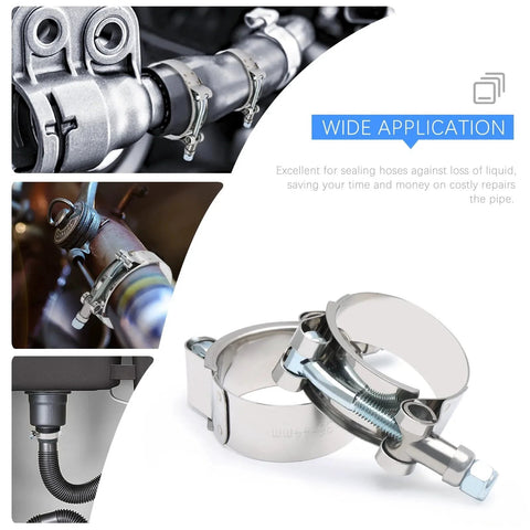 Two Pack 1.25 Inch T Bolt Stainless Steel Hose Clamps 304 Grade Durable Clamp Kit With 36 To 44 Mm Working Range Hoses