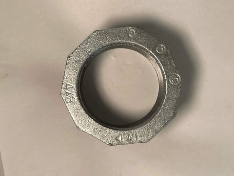 Top view of a Heavy Duty Galvanized Malleable Iron Reducing Bushing 4 Inch By 3 Inch NPT Male To Female Thread Rust Resistant