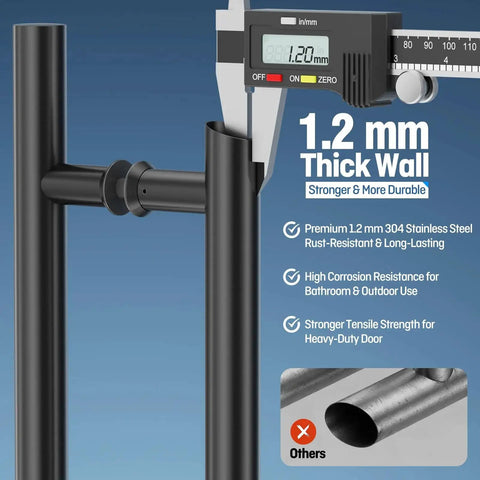 Matte Black Ladder Style Push Pull Door Handle Back To Back 36 Inch 900mm Long With 760mm Center To Center 304 Stainless Steel Handle Thickness Measured