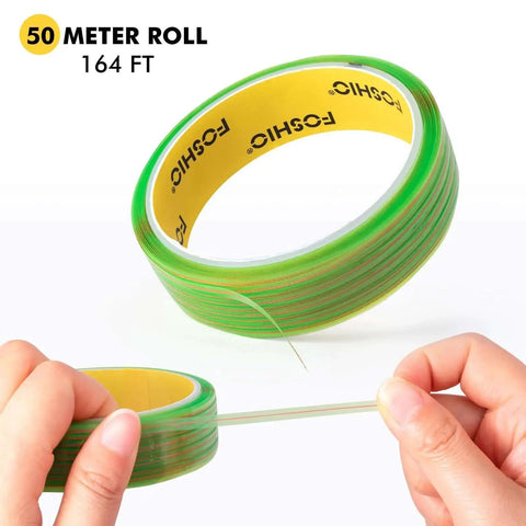 Vinyl Wrap Cutting Tape 50 Meter Roll With Felt Squeegee showing green tape and filament being pulled from roll