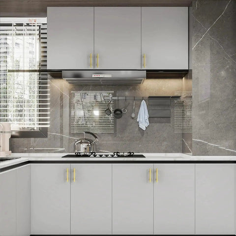 Modern kitchen with 10 Pack 3 Inch 76mm Brushed Gold Cabinet Handles Set For Kitchen Cabinets Cupboards And Drawers Durable Metal Hardware