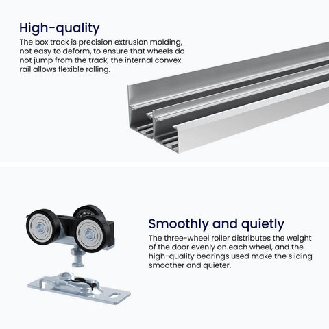 Close-up of 96-Inch Bypass Sliding Door Hardware Kit For Cabinets And Closets Aluminum Alloy With Finger Pull