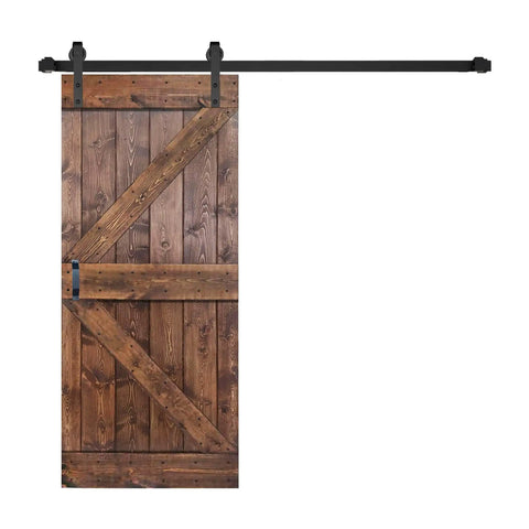 Dark Walnut Solid Wood Sliding Barn Door 36x84 Inches With Hardware Kit, DIY Assembly Required, Space Saving Interior Door