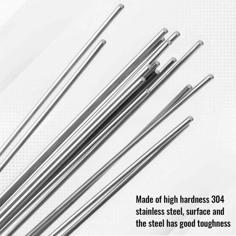 Close-up of 80 Pieces 1mm By 300mm 304 Stainless Steel Round Rods For DIYers And Lathe Pros, smooth surface, rust resistant.