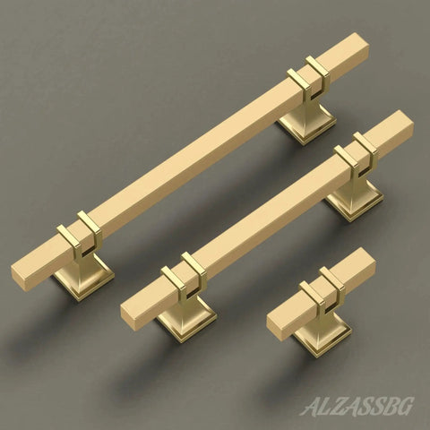Ten Pack Gold Cabinet Pulls With Six And One Quarter Inch Hole Centers And Eight Inch Overall Length Square Cabinet Handles