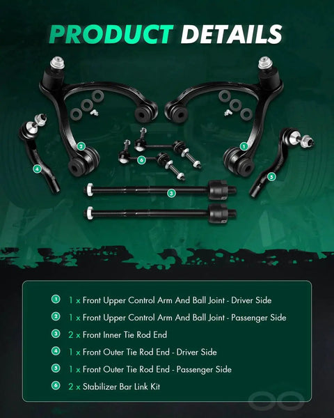 SCITOO 8-piece front upper control arm kit with ball joints; includes two control arms, tie rods, and sway bar links