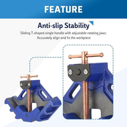 Beefy Heavy Duty Cast Iron Welding Clamp Jig With Two Axis 90 Degree Right Angle Centering Fixture featuring adjustable rotating jaws