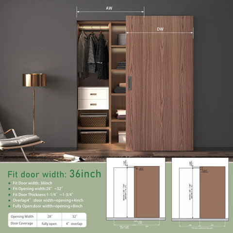 Concealed Barn Door Hardware Kit With Soft Close, Invisible Wall Mount Aluminum Track For 28 To 32 Inch Openings installed view