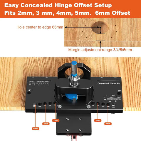 Concealed Hinge Jig With Quick Clamp And Dust Vacuum Adapter For 35mm Door Hinge Install Carbide Bit With Measuring Scale