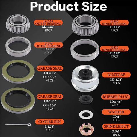 Boat Trailer Axle Bearing Kit For 5200 7000 Lb Tandem Axles With D42 Spindle From Tuijodaix includes bearings, races, seals.