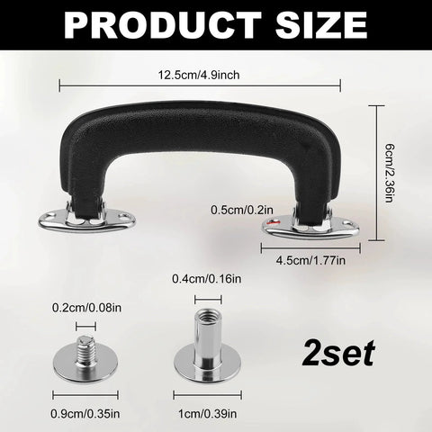 Two Sets Included Guitar Case Handle Replacement Kit With Luggage Handles Universal Fit, image showing black handle dimensions