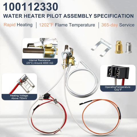 Cracubit water heater pilot assembly replacement kit with thermopile and wiring for 9007876/9007877/4067826