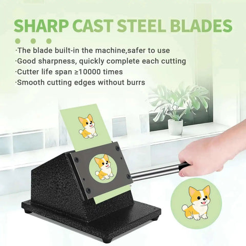 Demonstration of Circle Cutter For Button Making, 1.38 Inch Cutting Diameter 35mm Round Punch slicing paper with dog image.