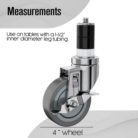4-Inch Table Casters Set Of 4 With Expanding Stem Stainless Steel Locking Non Marring Rubber Wheels side view