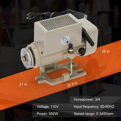 Beefy 550W Sewing Machine Servo Motor Workhorse For Home And Industrial Use, 110V AC, 3/4HP, 3450RPM, shown in durable metal case