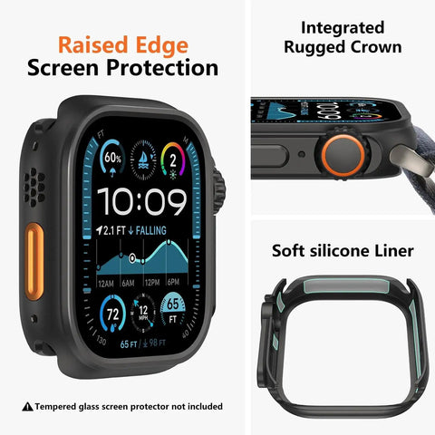 Rugged Metal Case Conversion Kit For 46mm Apple Watch Series 10 And 11 With Back Cover And Ultra Look Protective Bumper, side view