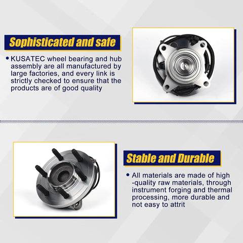 Wheel Bearing And Hub Assembly 515143 For Ford Expedition F150 Lincoln Navigator 2011 To 2014 Front RWD 6 Lug With ABS Replacement Front Wheel Hub Fits 6 Lug Trucks, top and side view of product with bolts and flange visible.