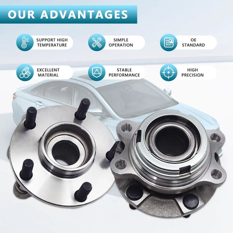 Two Pack 513296 Front Wheel Hub And Bearing Assemblies For 2007-2021 Nissan Altima Maxima Murano Pathfinder And Infiniti JX35 QX50 QX60 With ABS 5 Lug OE Replacement Bearings showcasing design and features.