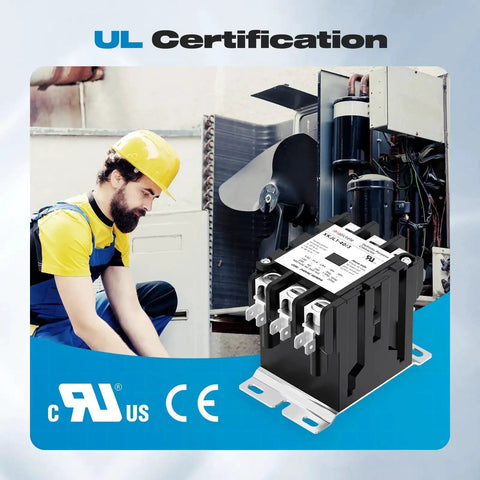 3 Pole 40 Amp AC Contactor For Outdoor HVAC Units 240V Coil UL Listed with technician, condenser in background