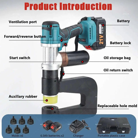 Cordless Hydraulic Hole Punch For Metal Two Battery Power 150 Millimeter Throat Depth Beefy Heavy Duty Sheet Metal Punch