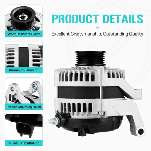 Side view of Beefy 12V 130A Alternator For Jeep Liberty 3.7L 2010 2011 2012 And Dodge Nitro 3.7L 2011 Dropin Replacement