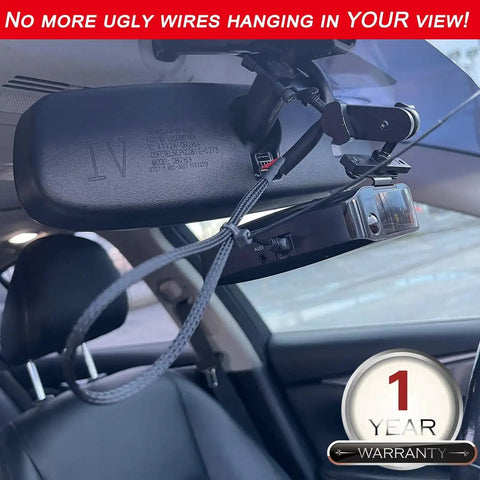 14 Inch Upgraded Mirror Wire Tap Radar Detector Hardwire Power Cord Kit installed with RJ11 Mount in car