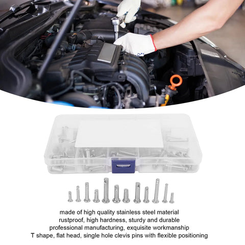 12 Sizes 304 Stainless Steel Flat Head Clevis Pins Assortment Kit With Single Hole Pins, T Shape Round Pin Links in box
