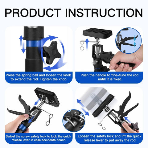 Instructions for using 4 Pack Steel Telescopic Support Poles With Quick Adjustable Third Hand System for cabinets and construction