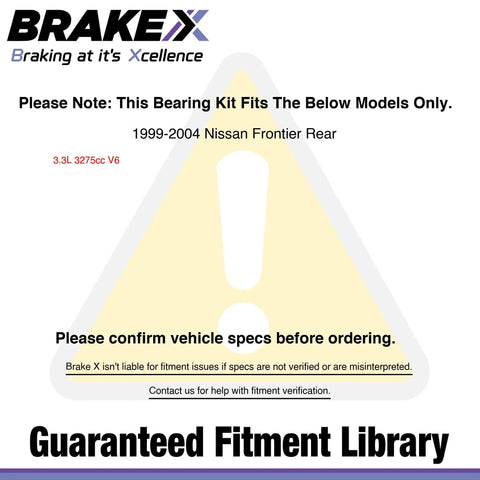 Confirmation notice for Rear Left Wheel Bearing For 1999-2004 Nissan Frontier HC Series Replacement with fitment details