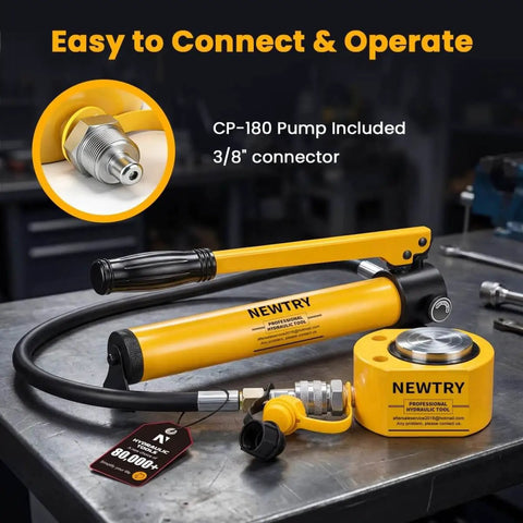 5 Ton Low Profile Hydraulic Jack Kit With CP-180 Manual Pump, featuring beefy porta power system, connector highlighted