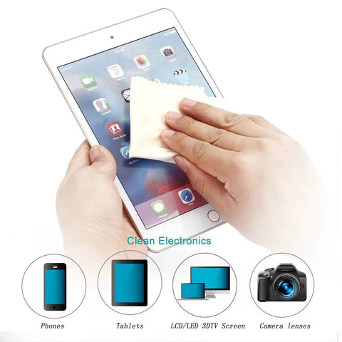 Person using microfiber screen cleaning cloth on tablet, Microfiber Screen Cleaning Cloths 4 Pack For Phones Tablets LCD TVs Laptops Pink