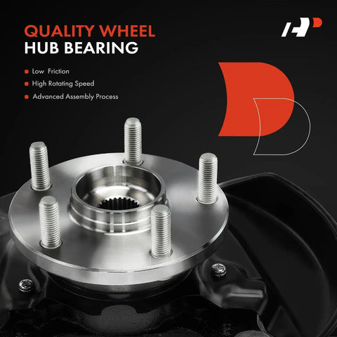 Front Right Steering Knuckle And Wheel Bearing Hub Assembly For Toyota Camry 1997 1998 1999 2000 2001 L4 2.2L Sedan No Fuss Direct Fit Replacement, 15 INCH Wheels, Passenger Side, Rock Solid Durability displayed on a black background.