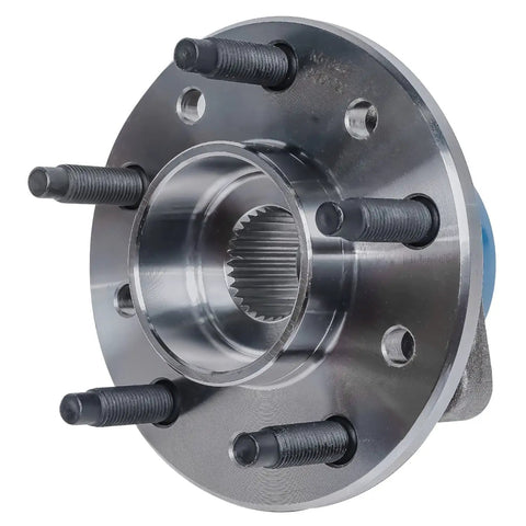 Front view of Front Wheel Bearing And Hub Assembly 4 Piece Set With ABS Sensor And CV Spindle Nuts, 5 Lug, for GM models
