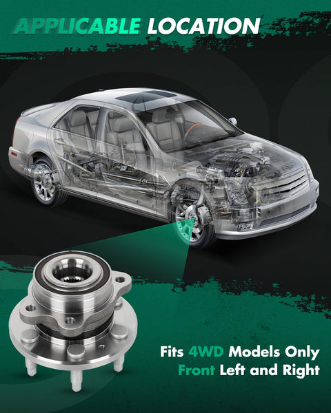 Front Wheel Hub Bearing Assembly With ABS For Chevrolet Colorado 2015 2022 And GMC Canyon 2015 2022 4WD 6 Lug Direct Fit High Quality Premium Steel Construction Replaces OE 515167 shown with car model highlighting installation location
