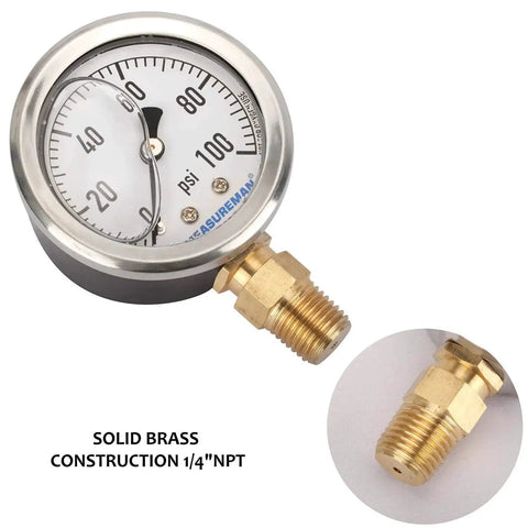 Heavy Duty 2 Inch Dial Glycerin Filled Pressure Gauge For Gas And Liquid Not Corrosive To Brass With Vibration And Pulsation Resistance
