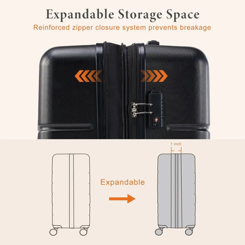 Expandable design of No Fuss Travel Carry On Luggage With Dual Spinner Wheels And Hard Shell ABS Lightweight Expandable 20 Inch Rolling Suitcase