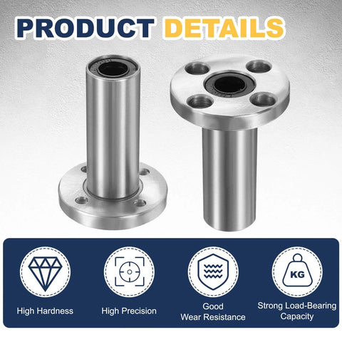 4 Pack LMF10LUU Linear Ball Bearings 10mm Bore Round Flange With Double Side Rubber Seal ABEC3 for CNC Machines and 3D Printers