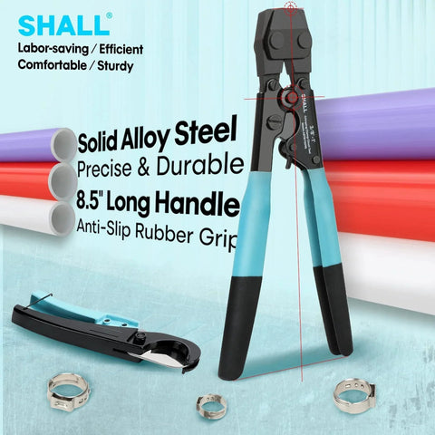 Pex Crimping Clamp Cinch Tool And Pipe Hose Cutter Kit That Is Handy And Meets ASTM F2098 For Three Eighths To One Inch Stainless Steel Clamps Includes Twenty Half Inch And Ten Three Quarter Inch Clamps With Storage Bag