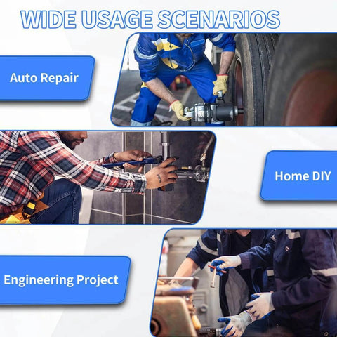 Collage of auto repair, home DIY, and engineering project illustrating usage scenarios for Half Inch Drive Impact Socket 22mm 6 Point Cr-Mo Deep Socket 78mm Length Heavy Duty Black Phosphide Finish Rust Resistant High Torque For Impact Wrenches And Metric Fasteners Built Tough For Pros.