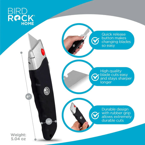 Heavy Duty Utility Knife Set With Retractable Box Cutter And Rubber Handle, Includes 2 Razor Knives And Extra Blades, Durable Metal Body