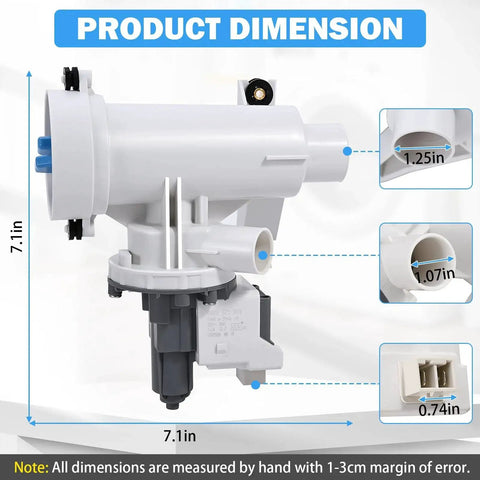 Washer drain pump and filter assembly, white plastic, for GE front-load washing machines.